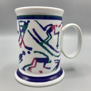Porsgrund Lillehammer 94 Olympic Skiing Mug Norway Porcelain White Blue Multi